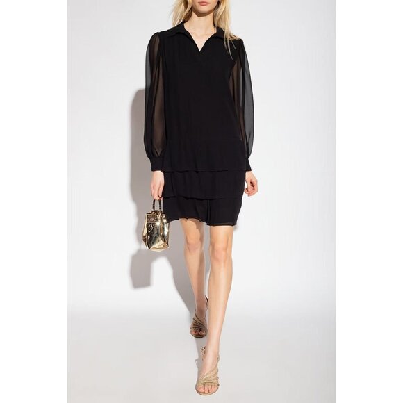 $565 NWOT SEE BY CHLOÉ Ruffles Tiered Georgette Mini Dress Black Size 38